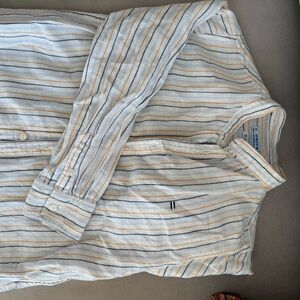 Mayoral White and Blue Striped Button-Down Shirt